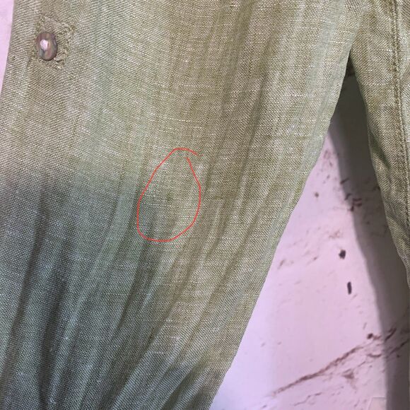 Sigrid Olsen Green Linen Button Up Shirt L Roll Tab Sleeve Coastal Classic Core - Picture 5 of 6